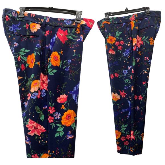 Old Navy Harper Mid Rise Ankle Pants Blue Floral Bird Print | 12 Regular - Picture 4 of 7